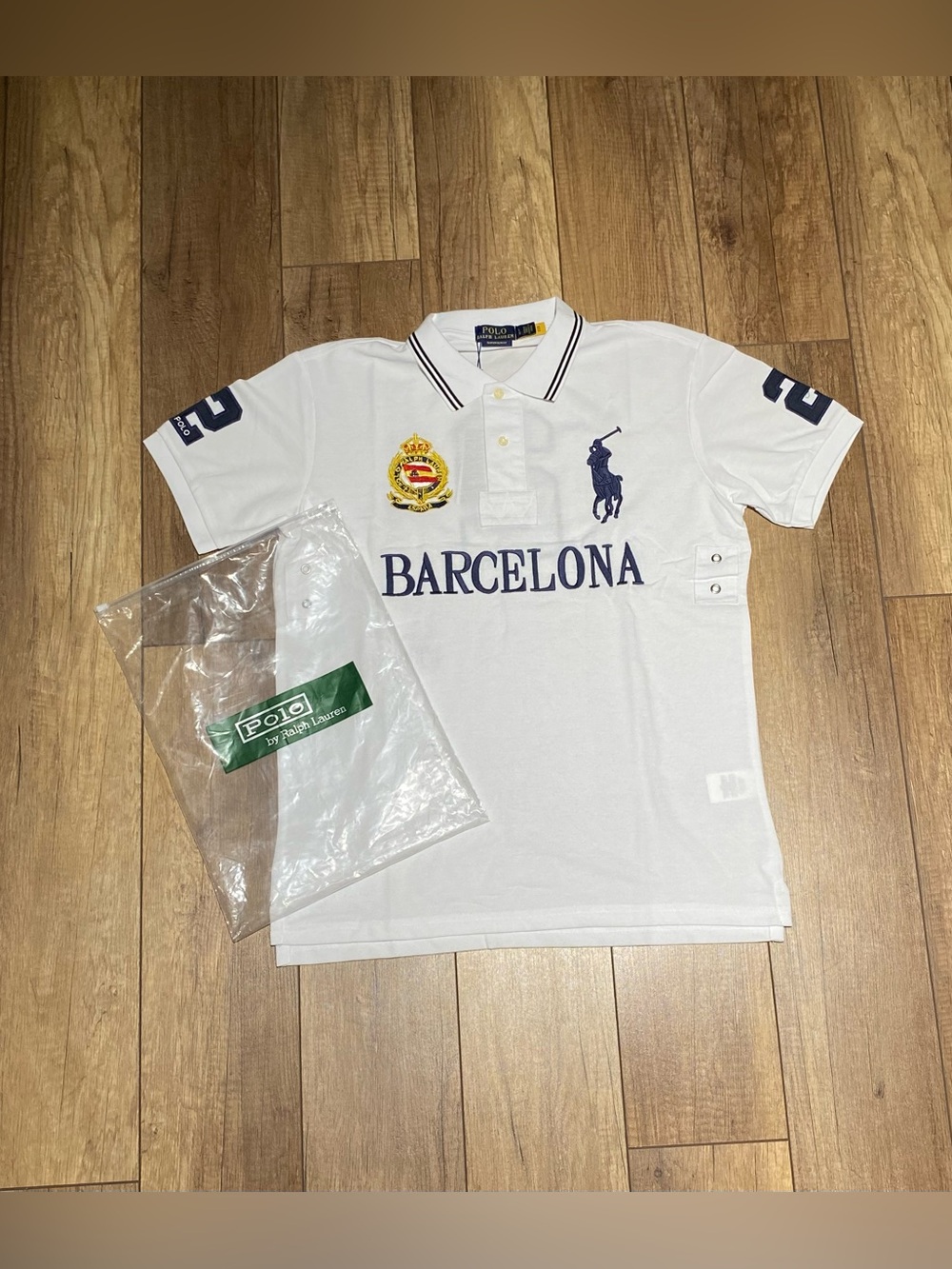 Polo Ralph Lauren White Barcelona Spain Polo Shirt Slim Fit Brand New Mens